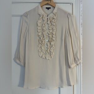 Elegant Classic Cream Ruffle Blouse 100% Silk